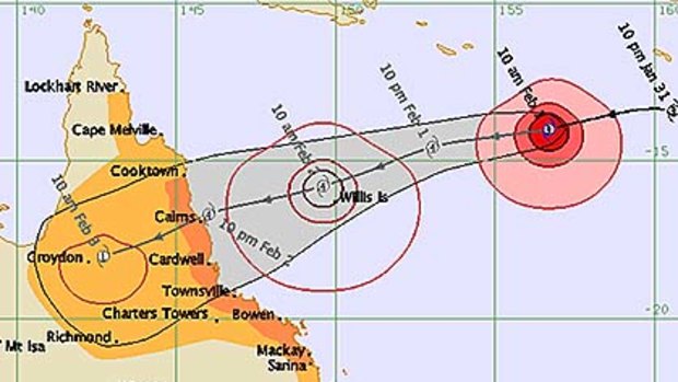 Cyclone Yasi's expected path and movement timeframe.