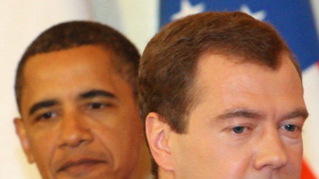 Reached agreement  ... Russian President Dmitry Medvedev, right, and US President Barack Obama.