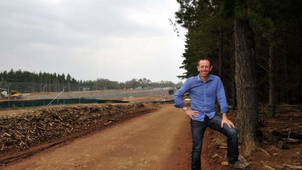 Shane Rattenbury at the construction of the Majura Parkway that has cut the popular Majura Pines recreation area in half.