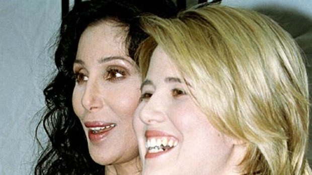 Then...Chastity Bono with mum Cher before the sex change transformation.