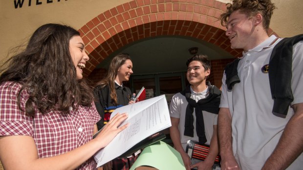 Wiliamstown High School Year 12 students coming out of the VCE maths exam. They are from LEFT TO RIGHT Natasha Buckner, Ella Cridland, Cody Hemphill and Harry Lawson. 