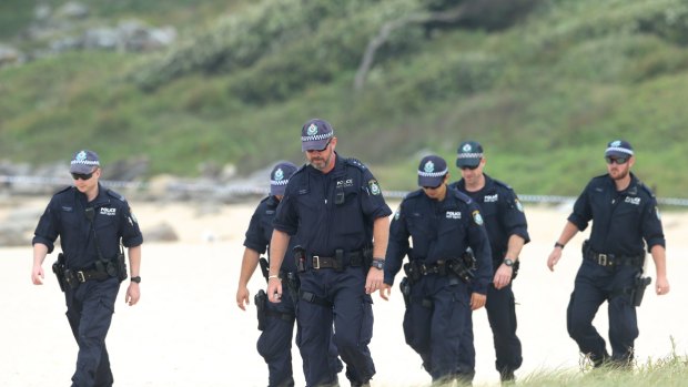 Police at Maroubra beach on Sunday searching the area for clues.
