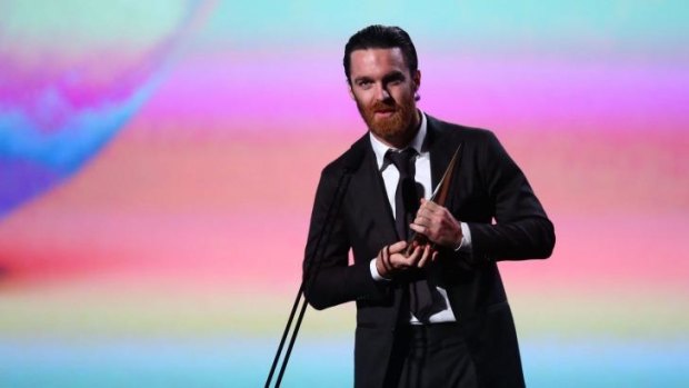Chet Faker accepts the award for best independent release at the 2014 Aria Awards.