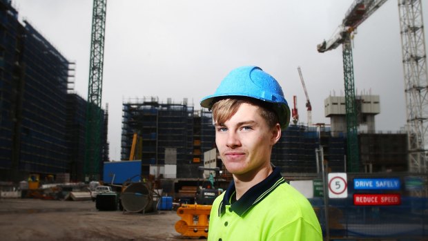 Apprentice bricklayer Mitchell Gill outside a job site. 
