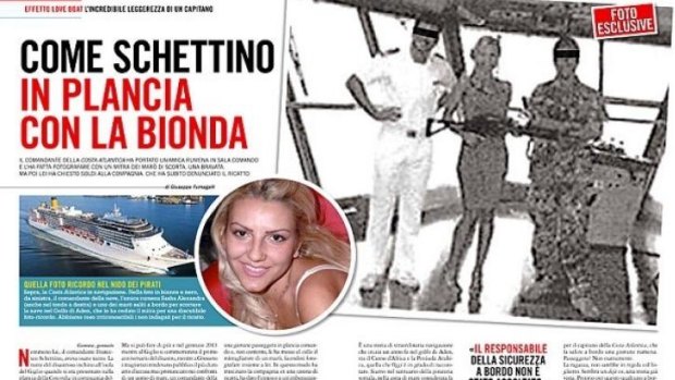An article in Italian magazine OGGI shows a woman holding a machinegun on the bridge of a Costa liner.
