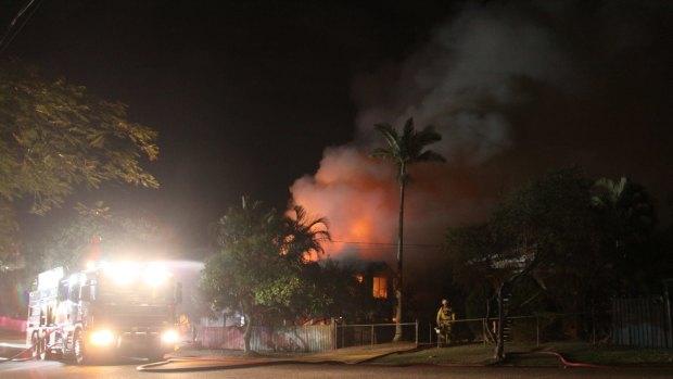 The house in Prospect Street, Wynnum, goes up in flames.