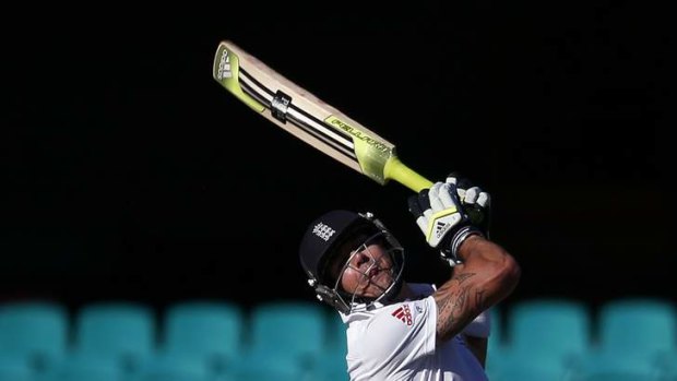 Tongue-twister: Kevin Pietersen plays a shot during a bizarre but entertaining innings for England at the SCG.