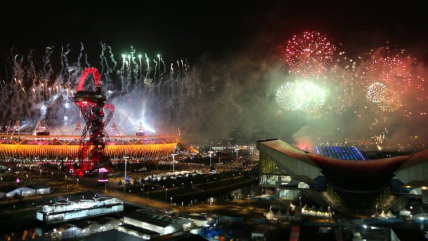 A firework display heralds the end of the opening ceremony.
