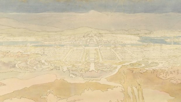 Competitor number 29 Walter Burley Griffin - Perspective View from summit of Mount Ainslie (not complete image)