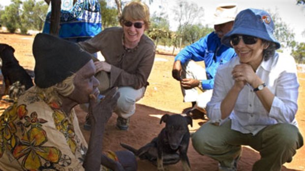 Desperate conditions ... Amnesty’s Claire Mallinson and Irene Khan meet   Topsy Ngale McLeod at Camel Camp.