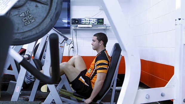 Getting back to full fitness . . . Tigers Tim Moltzen has been working hard on his recovery from a knee injury suffered last year, and has played every game so far this season.