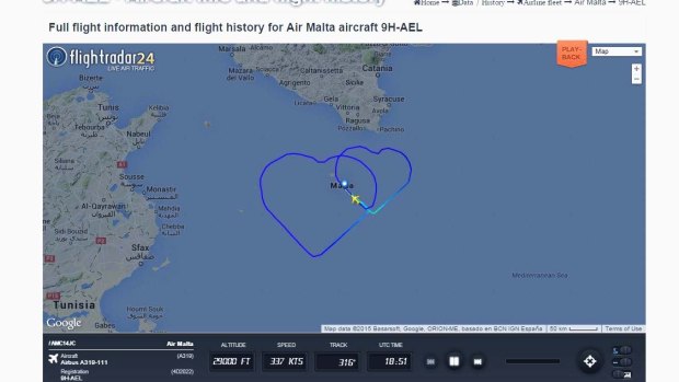 Love is in the air: The heart-shaped flight path over Malta.