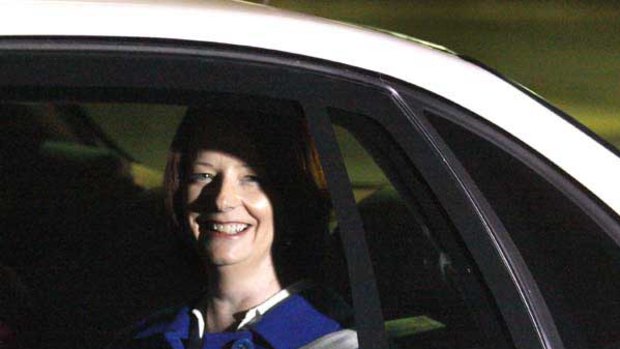 Julia Gillard arrives in Melbourne last night. <i>Photo: Wayne Hawkins</i>