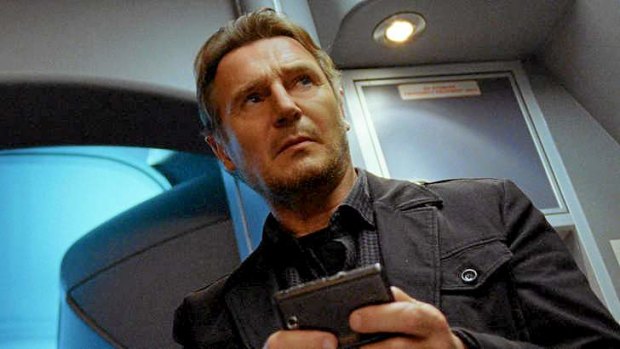 Liam Neeson in a scene from <i>Non-Stop</i>.