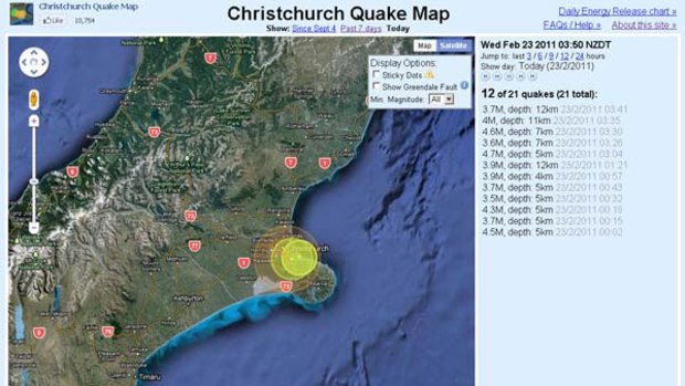 Christchurch Quake Map brings home disaster with a time lapse visualisation of each quake and tremor.