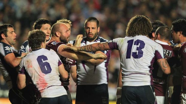 Scrap &#8230; last season's brawl between Melbourne and Manly.