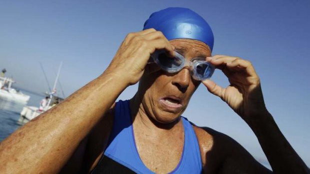 Lap it up: US long-distance swimmer Diana Nyad adjusts her goggles.
