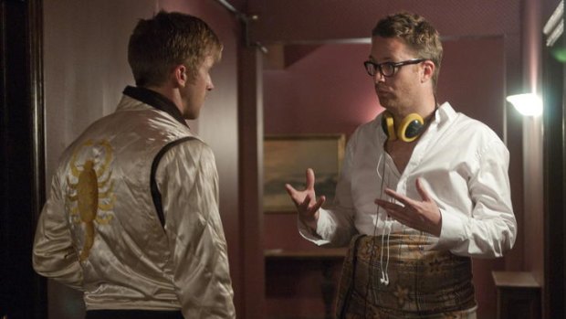 Ryan Gosling and Nicolas Winding Refn working on <i>Drive</i>.