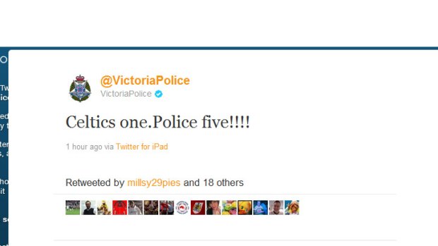 One of the police tweets posted during the Celtic/Victory match last night.