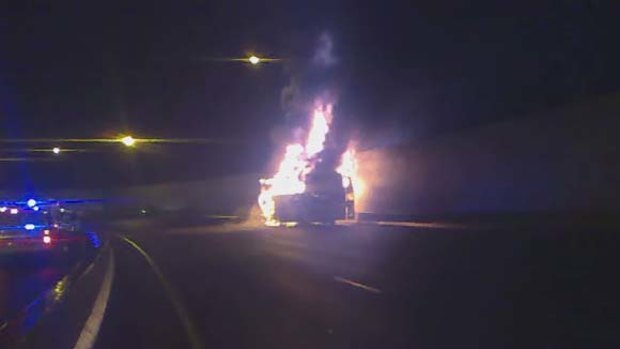The burning bus caught on camera.