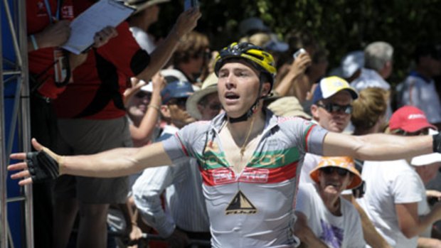 Manuel Cardoso celebrates after winning yesterday's stage.