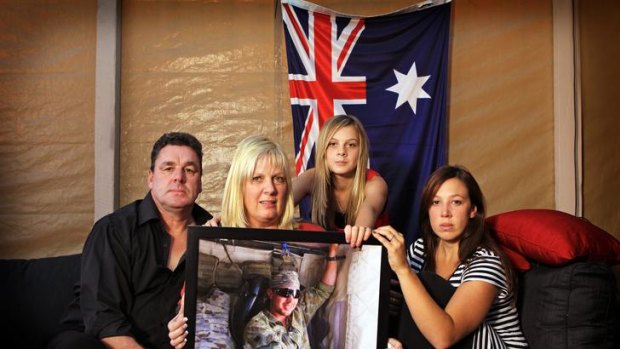 Private Benjamin Ranaudo's family (from left), stepfather Terry Ward, mother Jennifer Ward and sisters  Hayley Ward and Amy Ranaudo.