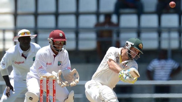 Six of the best ... Matthew Wade belts one over the boundary on his way to a century.
