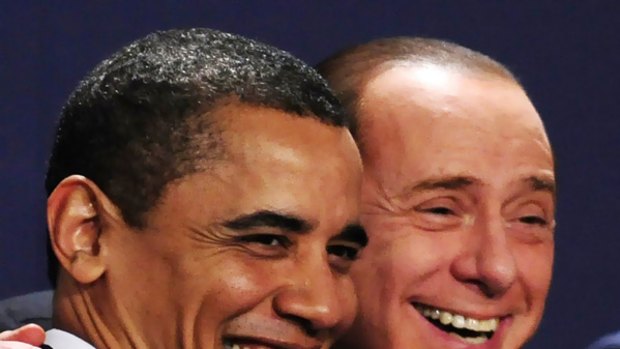 No laughing matter ... Silvio Berlusconi, right, has called Barack Obama tanned again.