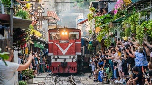 Hanoi Train Street circa 2019, the height of its popularity.