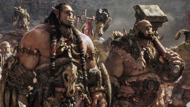 Orc chieftain Durotan (Toby Kebbell) leads his Frostwolf Clan alongside his second-in-command, Orgrim (Rob Kazinsky), in <i>Warcraft</i>.