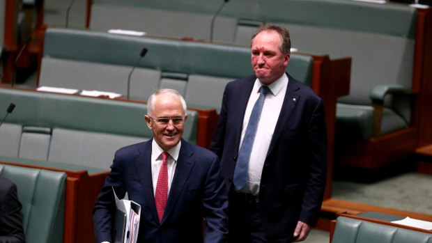 Malcolm Turnbull and Barnaby Joyce during Question Time.