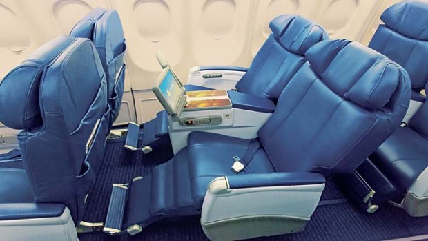 Hawaiian Airlines' business class leather seats are roomy but have a limited recline.