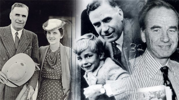 From left: Sir Keith Murdoch and wife Elisabeth in 1942; Sir Keith and a young Rupert; Murdoch celebrates the return of his <i>New York Post</i> in 1978 after a strike.