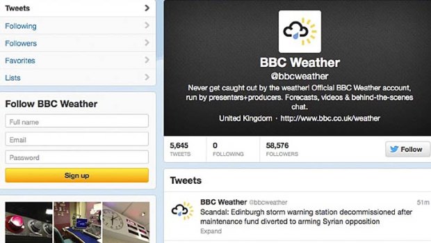 Hacked: The BBC Weather Twitter account.