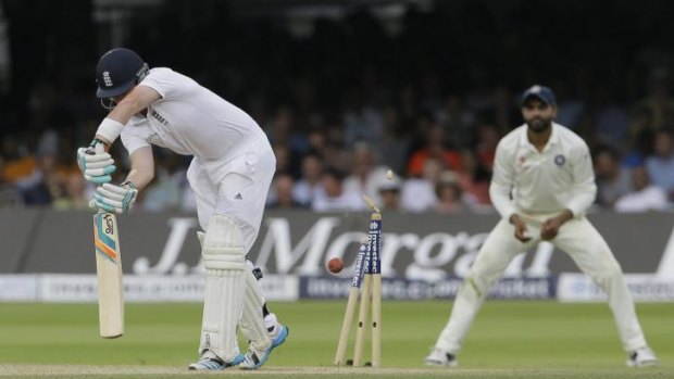 England's Ian Bell is bowled by India's Ishant Sharma.