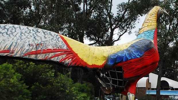 'Like an earthquake' ... Gumbuya Park's giant pheasant bears the scars of the arson attack.