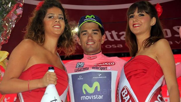 Spain's Benat Intxausti celebrates after gaining the pink jersey after the 162-km seventh stage of the Giro d'Italia.