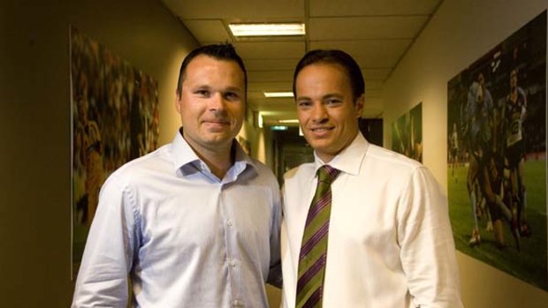 Former Socceroo captain Mark Viduka with Mark Bosnich before the World Cup.