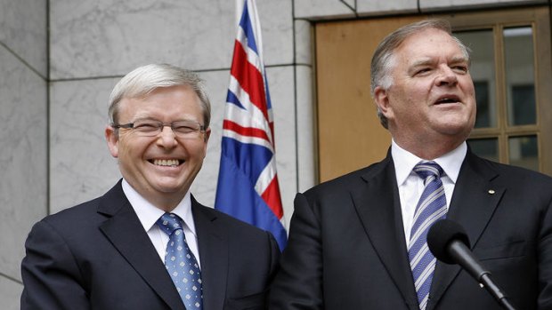 Moves against Kevin Rudd, left, was not part of 'official' talks between Australia's ambassador to the US, Kim Beazley, right, and US Secretary of State Hillary Clinton in the says before the coup.