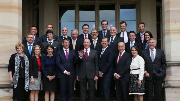 The NSW Cabinet after being sworn in at Government house on Thursday.
