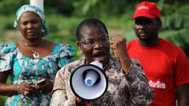 Banned: Obiageli Ezekwesili, former World Bank vice-president for Africa, attends a protest over the mass abduction of schoolgirls by Boko Haram in the Nigerian capital, Abuja, on May 30.
