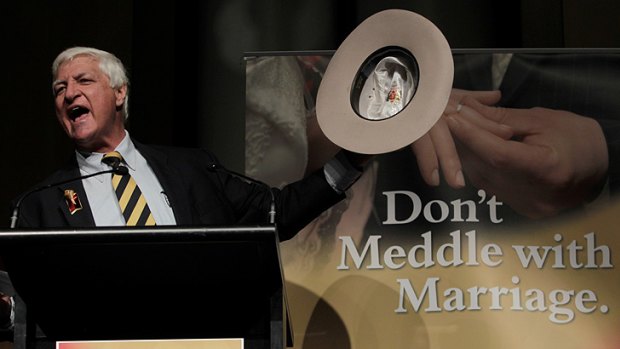 Independent MP Bob Katter auctioned his hat at the  "Don't meddle with marriage" rally at Parliament House in  Canberra  for $2700.