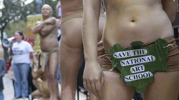 Back to the future: Students from the National Art School staged a protest against a proposed merger outside the NSW Parliament in 2006.