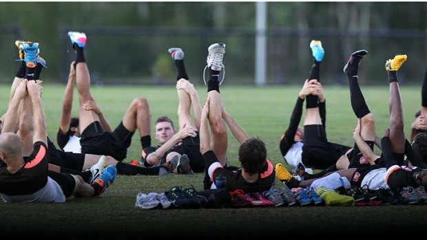 Hoping to stretch unbeaten run: Wanderers players at training on Tuesday in preparation for the home semi-final against Brisbane Roar on Friday.
