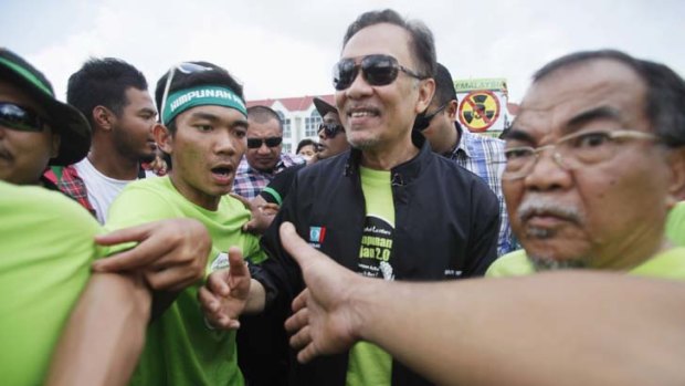 Anger &#8230; opposition leader Anwar Ibrahim at a protest.