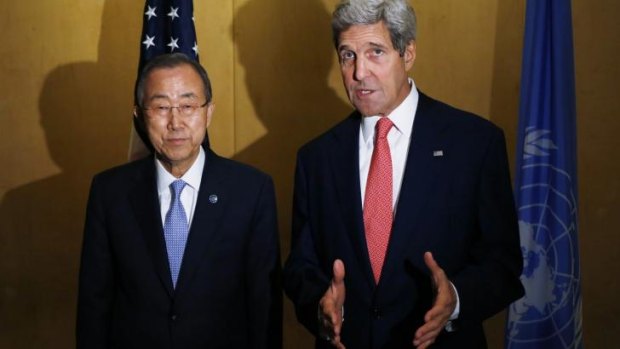 US Secretary of State, John Kerry (right), with UN Secretary-General, Ban Ki-moon in Cairo.