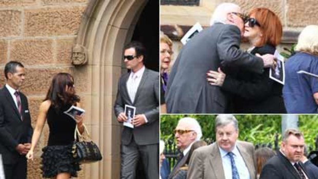 Tributes ...  Julian McMahon with his partner, Kelly Paniagua;  John Laws greets  Eileen Bond; and David Leckie.