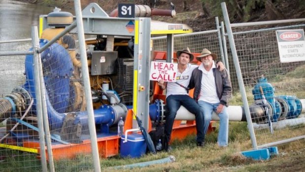 Luke O'Shea and his father Rick protest the Maules Creek mine near Narrabri.