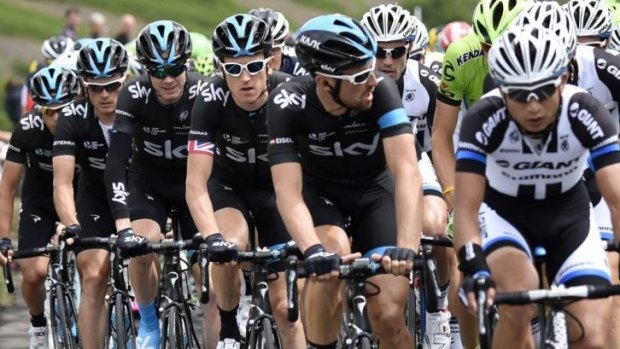 Team Sky competing in stage two of the Tour de France.