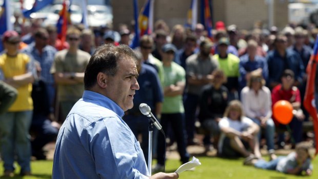 Cesar Melhem addresses an industrial rally in Portland during his time as Victorian secretary of the AWU.